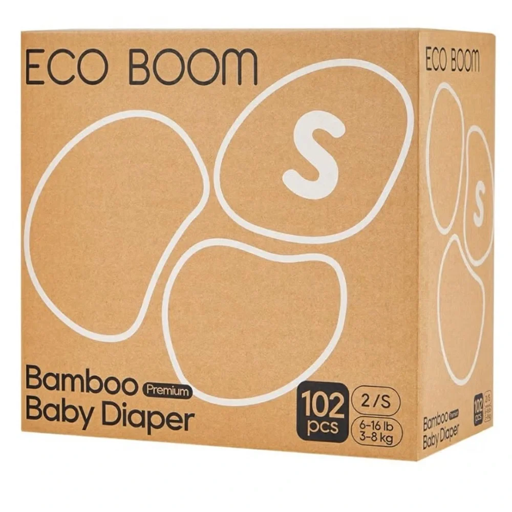 ECO BOOM Bamboo Baby Diapers - 102 pcs size 2/S 6-16 lb or 3-8kg